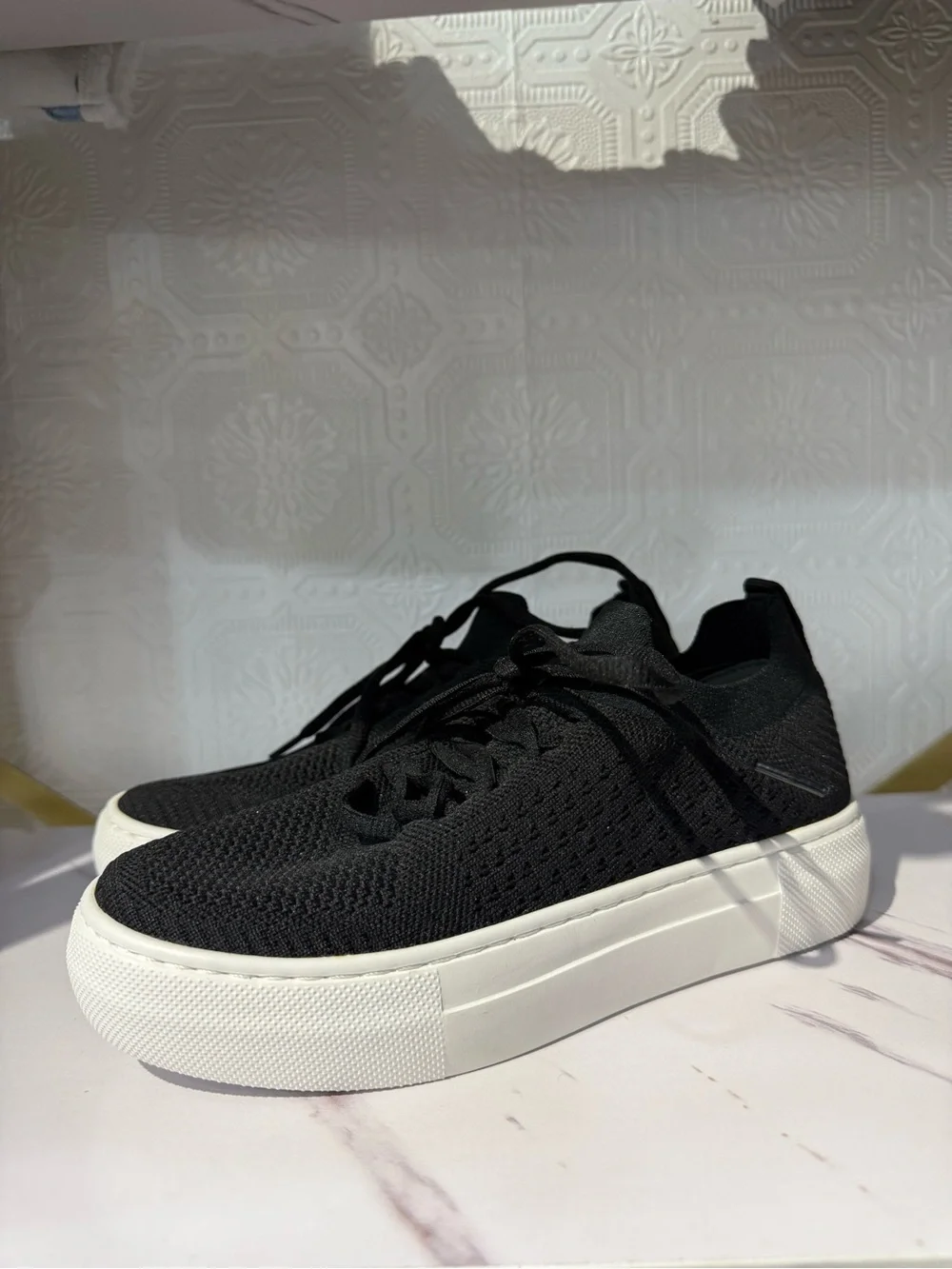 All Black Knit Trainer 24-7103 Black Platform Sneakers - Women's Casual Lace-Up